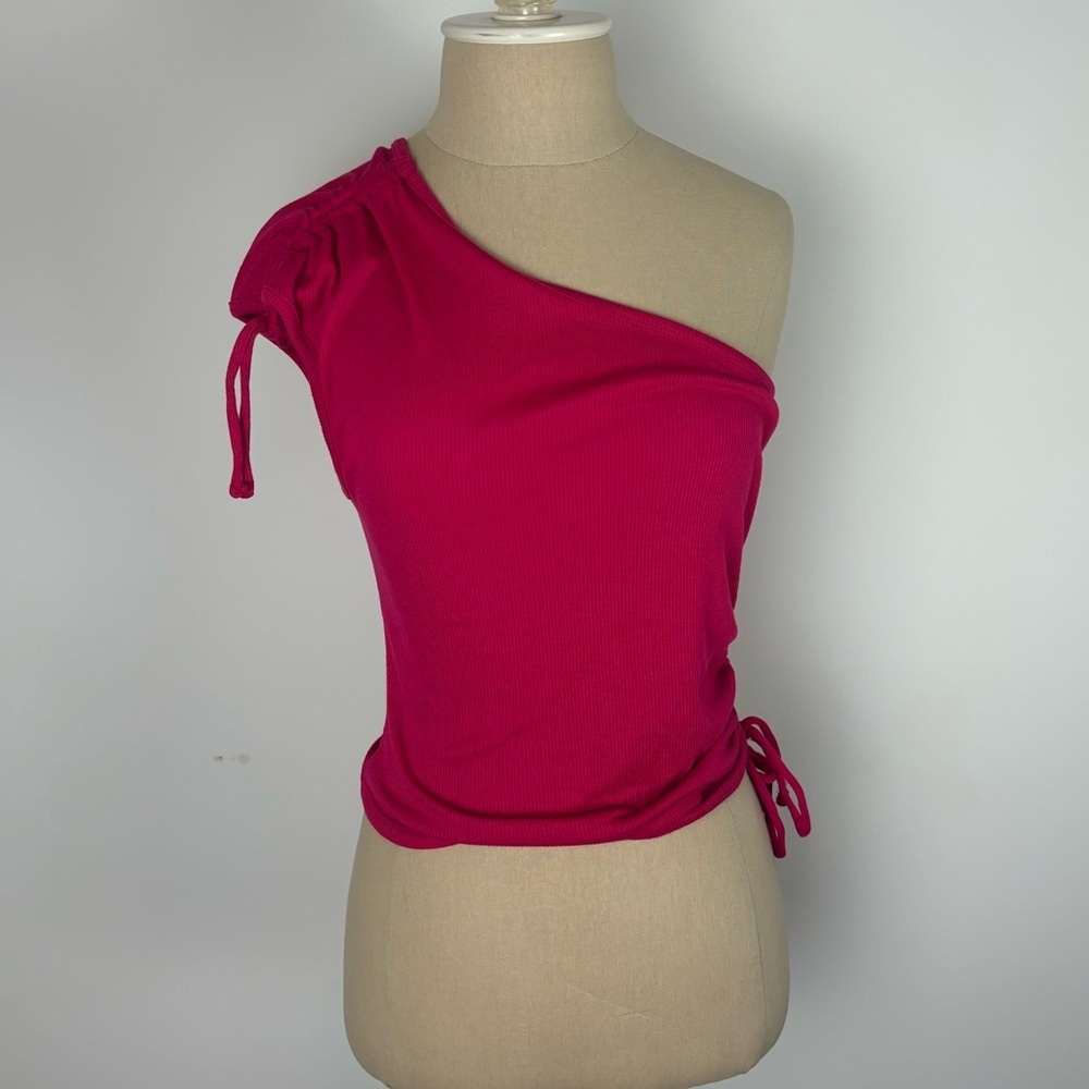 Forever 21 Tank Top Pink One Shoulder Ribbed XS NWT